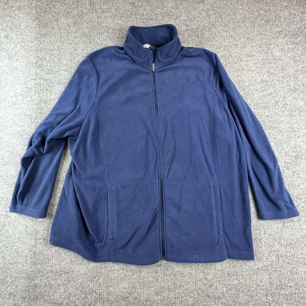 Lands' End Fleece Jacket Womens 3X Blue Full Zip Collared Pockets Casual Relaxed